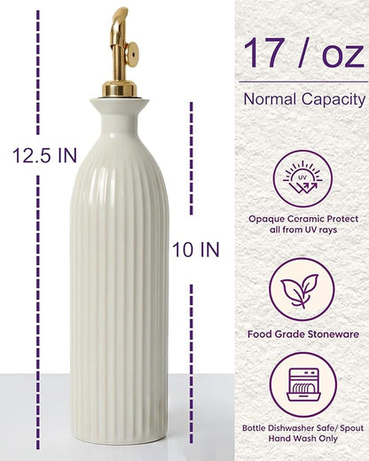 Ceramic Olive Oil Dispenser Bottle - 17oz Stoneware Oil & Vinegar Cruet - - Image 3