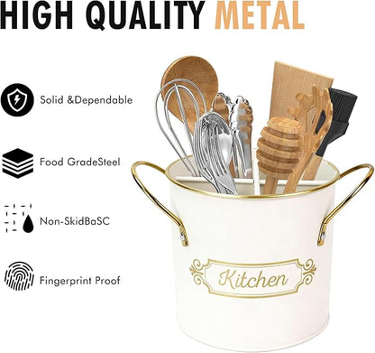 Kitchen Utensil Holder, 5.1" Metal Cooking Utensil Crock - Image 3