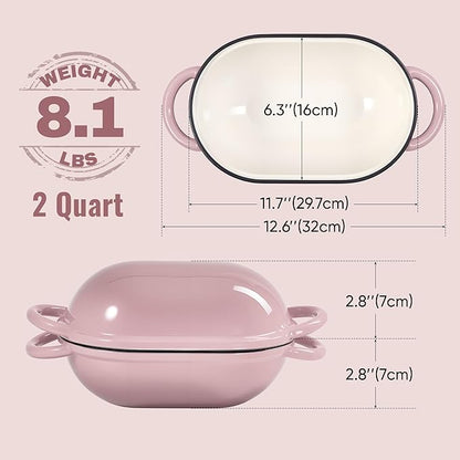 2 QT Oval Dutch Oven for Bread Baking, Enamelled Cast Iron Bread Oven for - Image 3