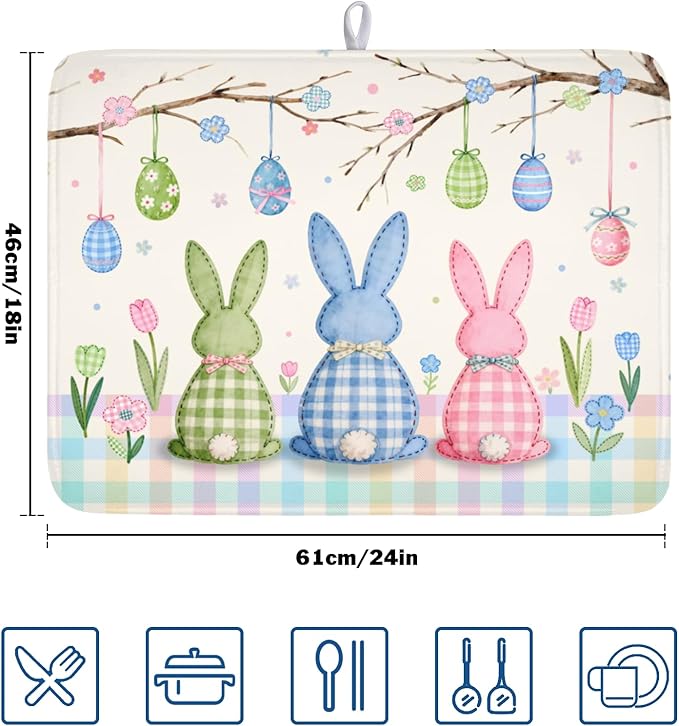 Easter Bunny Dish Drying Mat for Kitchen Counter 18 x 24 Inch Rabbit Eggs Dish - Image 2