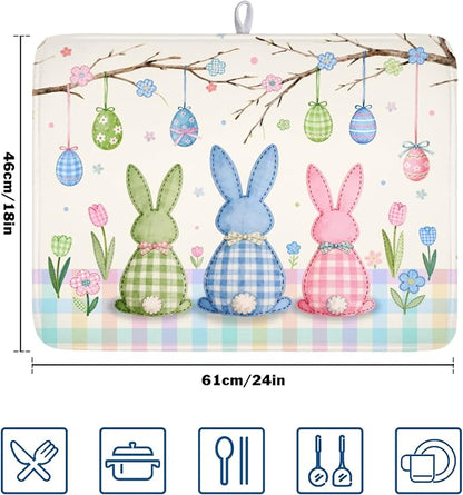 Easter Bunny Dish Drying Mat for Kitchen Counter 18 x 24 Inch Rabbit Eggs Dish - Image 2