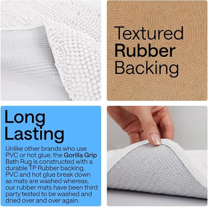 GORILLA GRIP Plush Absorbent Shaggy Chenille Bath Rug Mat - Image 4