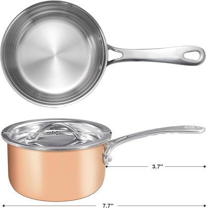 Mini Sauce Pan with Lid, Tri-Ply Stainless Steel Pot with Stay-Cool Handle & - Image 2