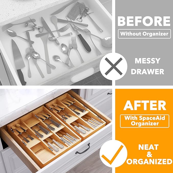 SpaceAid Bamboo Silverware Drawer Organizer - Image 2