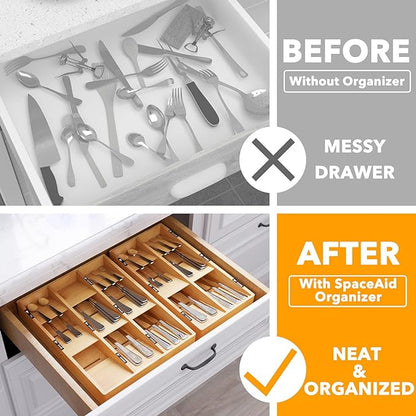 SpaceAid Bamboo Silverware Drawer Organizer - Image 2