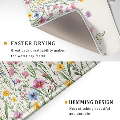 Giwawa Spring Floral Dish Drying Mat 18"x24" Watercolor Summer Wildflower Dish - Image 3