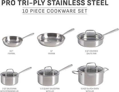 T-fal Pro Tri-Ply Stainless Steel Cookware Set, 10 Piece-Induction Compatible - Image 2