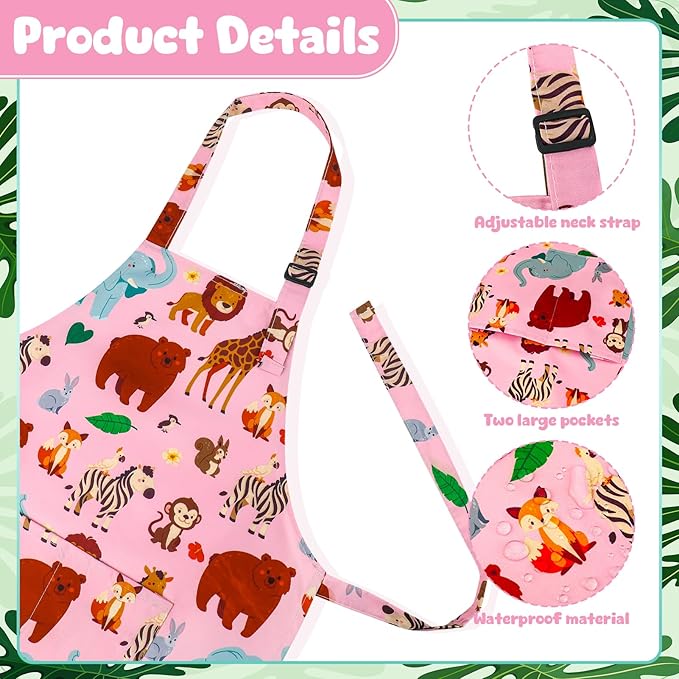 2 Pack Kids Apron, Cute Cooking Aprons, Waterproof Art Apron - Image 3