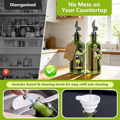 COOLMI Olive Oil Dispenser Bottle Set of 2-12oz Glass Oil & Vinegar Cruet - Image 5