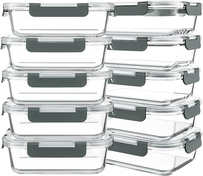KOMUEE 10 Packs 30 oz Glass Meal Prep Containers, Glass Food Storage Containers by KOMUEEUS