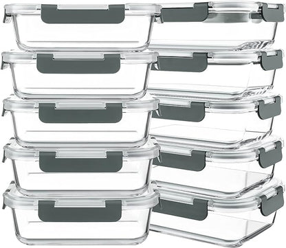 KOMUEE 10 Packs 30 oz Glass Meal Prep Containers, Glass Food Storage Containers by KOMUEEUS