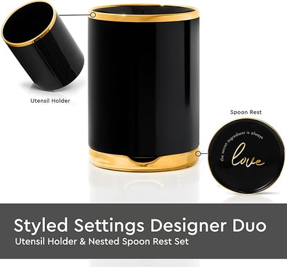 STYLED SETTINGS Black and Gold Utensil Holder - Image 2