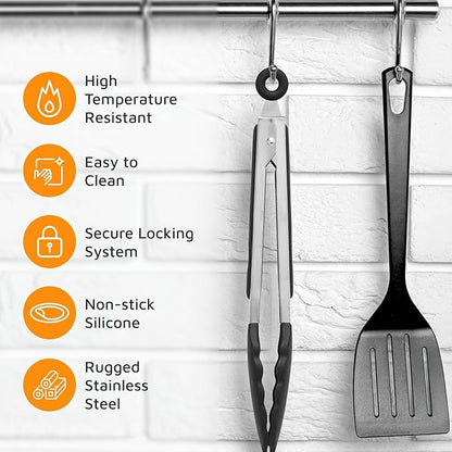 Popco 3-Piece Kitchen Tongs Set – Stainless Steel Heat Resistant Silicone Tips - Image 5