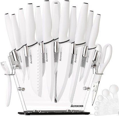 Astercook Knife Set with Block and Sharpener, 22 Piece Kitchen Knife Set by Astercook