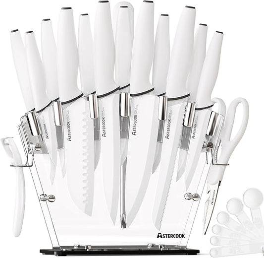 Astercook Knife Set with Block and Sharpener, 22 Piece Kitchen Knife Set by Astercook