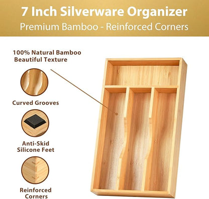 Umilife Bamboo Kitchen Drawer Organizer, 7 Inch Silverware Utensils Tray Holder - Image 2