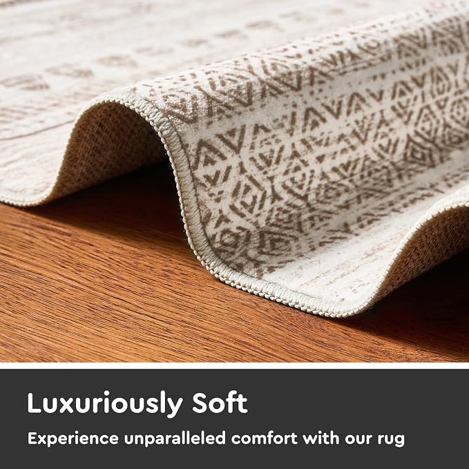 2x10 Runner Rug Machine Washable Non Slip Area Rug Distressed Neutral Moroccan - Image 4