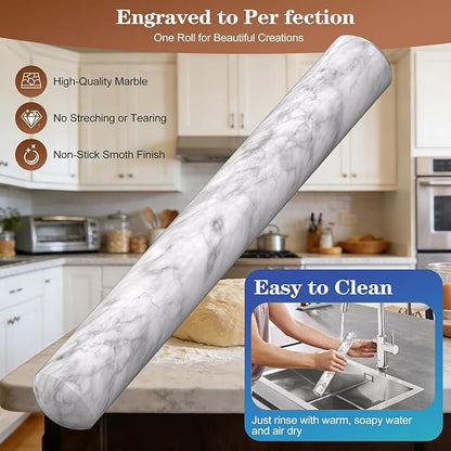 Marble Rolling Pin with Wooden Stand, FiiMan 12 Inch Heavy Rolling Pin - Image 3