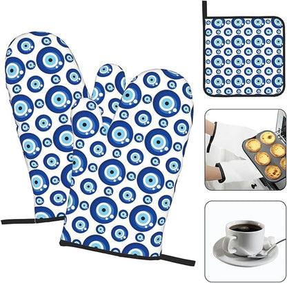 Blue Evil Eyes Oven Mitts and Pot Holders Sets of 3 Funny Hot Pads Heat - Image 3