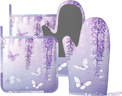 Oven Mitts and Pot Holders Lavender Butterfly Light Purple Flower Silicone by DADABULIU