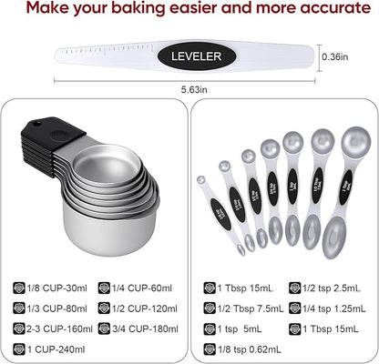 Magnetic Measuring Cups & Spoons Set|304 Stainless Steel Dual Scale Set of 15 - Image 7