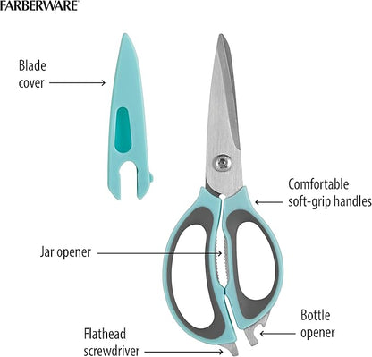 Farberware 4-in-1 Kitchen Shears, Aqua and Gray - Image 5