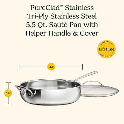 Cuisinart PureClad™ Triple Ply Stainless Steel 5.5 Qt. Saute Pan w/Cover - Image 9