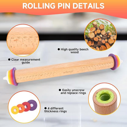 Wooden Rolling Pin with Thickness Rings and Pastry Baking Mat, Pie Crusts - Image 7