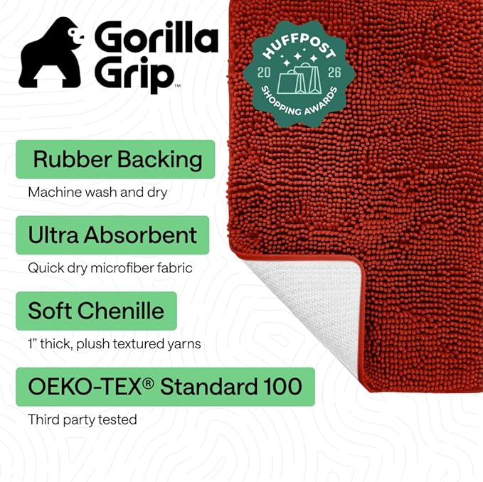 GORILLA GRIP Bath Rug Mat 30x20, Thick Soft Absorbent Chenille, Quick Dry - Image 2