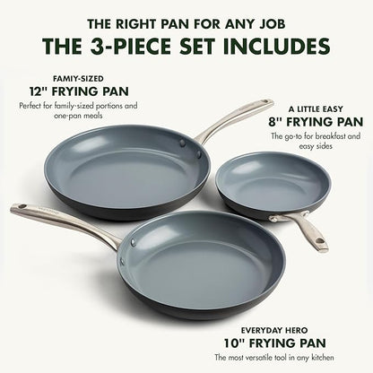 GreenPan Lima Hard Anodized 8" 10" & 12" Frying Pan Skillet Set, Ceramic - Image 3