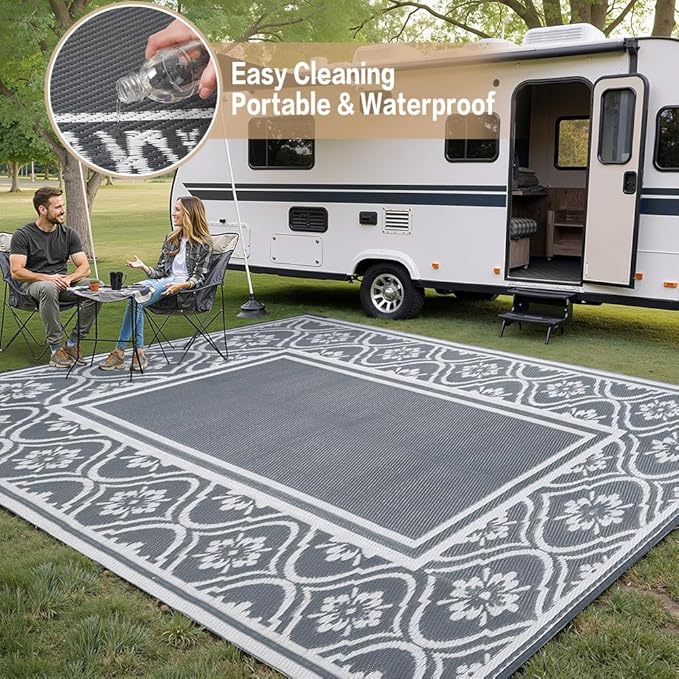 HUGEAR Outdoor Rug 8x10 Patio Waterproof Mat Camping Carpet Outside Area Rug - Image 5