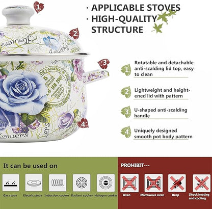 Retro 5QT Flower Enamel on Steel Stock Soup pot - Image 2