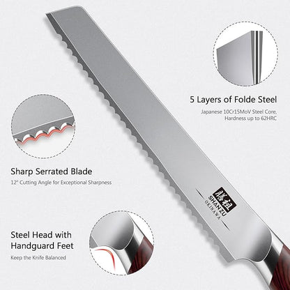 SHAN ZU Bread Knife 8 Inch, Japanese High Carbon 10Cr15Mov Stainless Steel Cake - Image 3