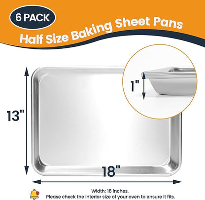 6 Pack Half Size Baking Sheet Pan, Aluminum Commercial Cookie Sheet Pan - Image 5
