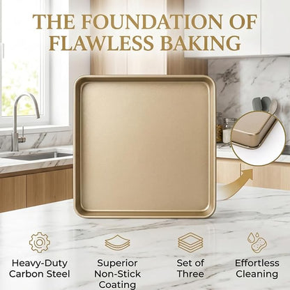 Dicunoy 3 Pack Baking Sheet Pans 11 Inches x 11 Inches, Nonstick Square Baking - Image 3