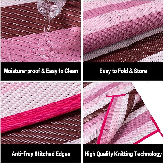 HUGEAR Outdoor Waterproof Rug 6'x9' Plastic Straw Rugs Washable Reversible - Image 6