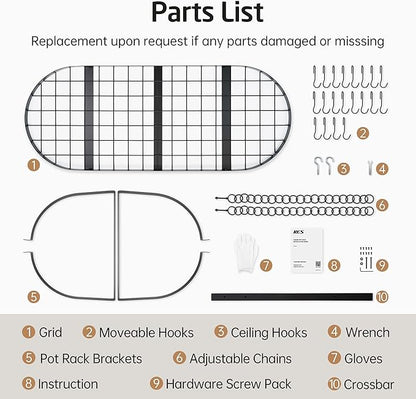 KES 48 Inch Large Hanging Pot Rack, Heavy Duty Oval Pot and Pan Hanging Rack - Image 9