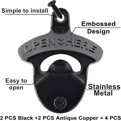 Rustproof Wall Mounted Beer Opener Black, Retro Post Mounted Soda Bottle Cap - Image 2
