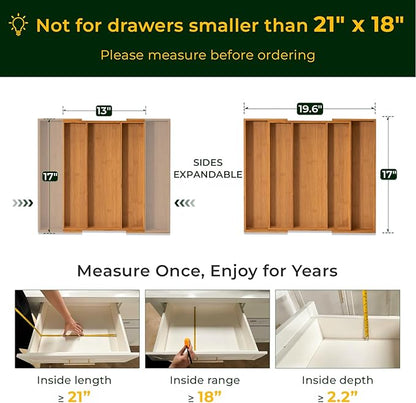 Carbonized Bamboo Kitchen Drawer Organizer, 5 Slots Expandable Silverware - Image 2