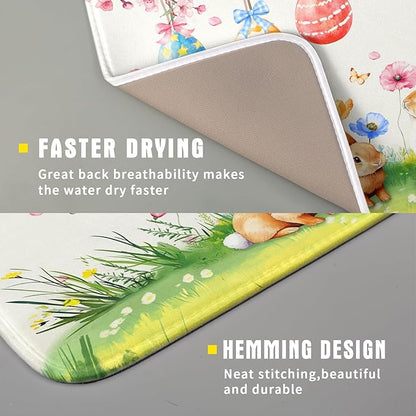 Giwawa Easter Bunny Dish Drying Mat, Spring Rabbits Eggs Hunt Dish Drainer Mats - Image 3