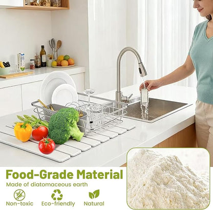 Large Stone Dish Drying Mat for Kitchen Counter, Water Absorbent Diatomaceous - Image 4