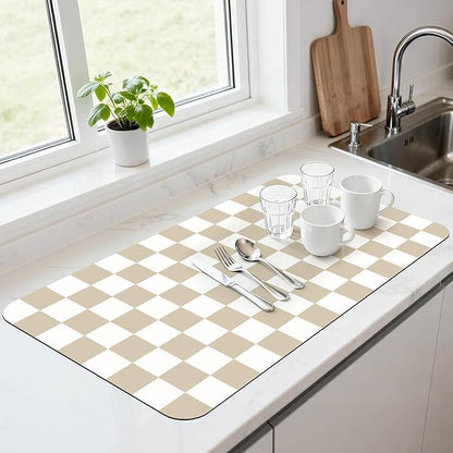 17" x 32" Checkered Dish Drying Mat by Unknown