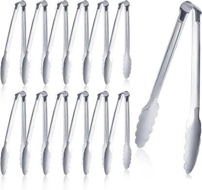 12 Pieces Buffet Tongs 7'' Serving Tongs Heavy Duty Stainless steel Kitchen and by XEVOM