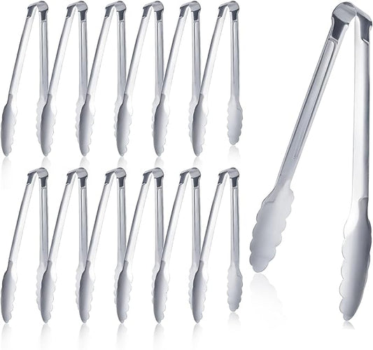 12 Pieces Buffet Tongs 7'' Serving Tongs Heavy Duty Stainless steel Kitchen and by XEVOM