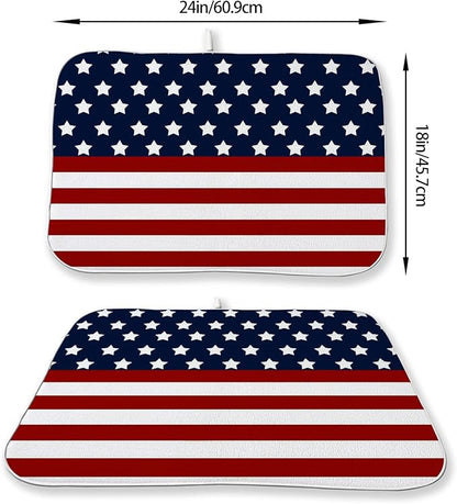 4th of July Dish Drying Mat 18x24 Inch Navy Blue Red Flag Stars Patriotic - Image 2