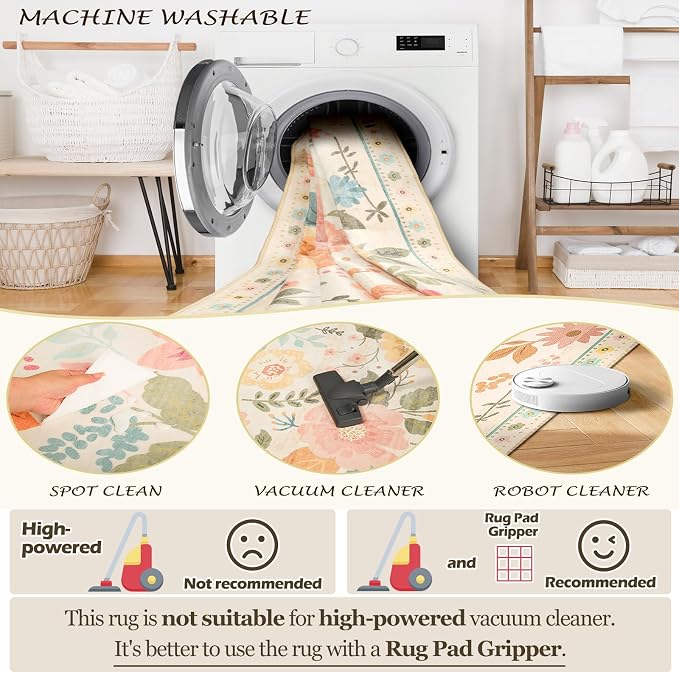 RELEANY Floral 9x12 Area Rugs Washable Print Boho Cute Carpet Non Slip Flower - Image 5