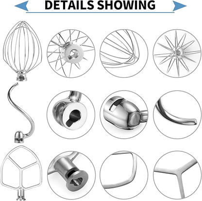 Stainless Steel 3 Piece kit Attachments，Dough Hook 6 Wire Whisk Flat Beater - Image 3