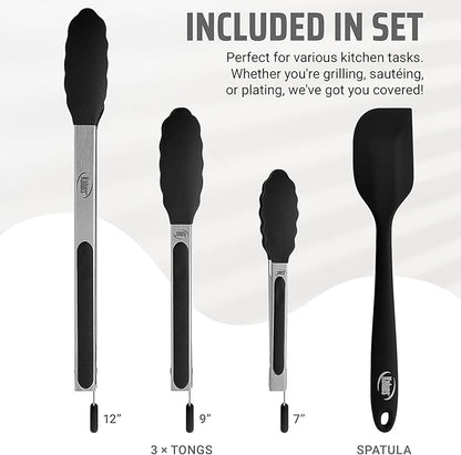 Kaluns Kitchen Tongs for Cooking Grilling Set of 4, BBQ Grill Tongs - Image 2