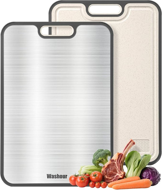 Titanium Cutting Boards for Kitchen, Non Toxic 2-in-1 Cutting Board Double Sided by Washour