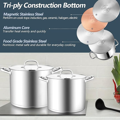 E-far 12 Quart Cooking Stock Pot, Large Stainless Steel Pot - Image 4